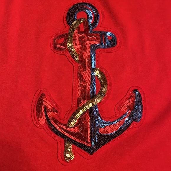 Cathy Daniels women’s pullover 3/4 sleeve red top sequins anchor Size L - Picture 3 of 8